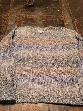 Lucky Brand Women's Blue and Gray Marled Crewneck Sweater Vintage